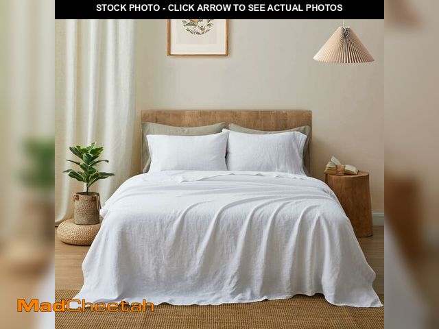 Lot 74-12698350 - ATLINIA 100% Pure Flax Linen Bedding Set - Stone Washed French Linen Fabric Deep Pocket Fitted Sheet...