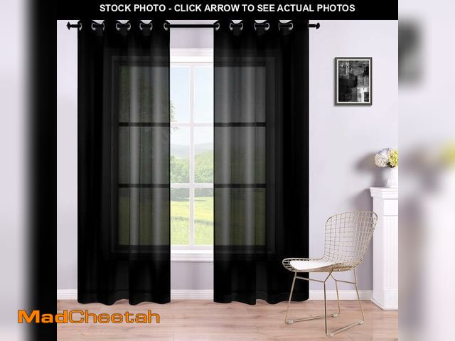 Lot 74-10824611 - KOUFALL Black Grommet Faux Linen Sheer Curtains 52x90 Inch Length - UNUSED