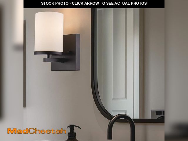 Lot 74-14073775 - Bel Air Lighting Cornerstone 1-Light Black Wall Sconce Light Fixture with Frosted Glass Shade - UNUS...
