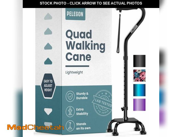Lot 74-12704628 - PELEGON Quad Cane (300 lb) - Adjustable Walking Cane with A Large 4 Pronged Base for Extra Balance &...