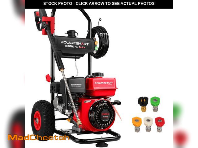 Lot 74-12648484 - PowerSmart 3400PSI Gas Pressure Washer, 212cc Engine 2.5GPM 5 Quick-Adjustable Nozzles for Gardens -...