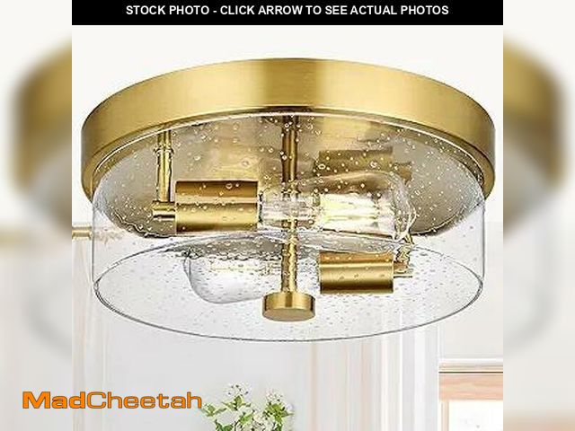 Lot 74-14426214 - Flush Mount Ceiling Light Fixtures, 2-Light Gold Ceiling Mount for Farmhouse with Seeded Glass Lamps...