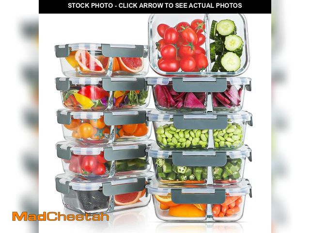 Lot 74-13564060 - KOMUEE 10 Packs 30oz Glass Meal Prep Containers 2 Compartments,Glass Food Storage Containers with Li...