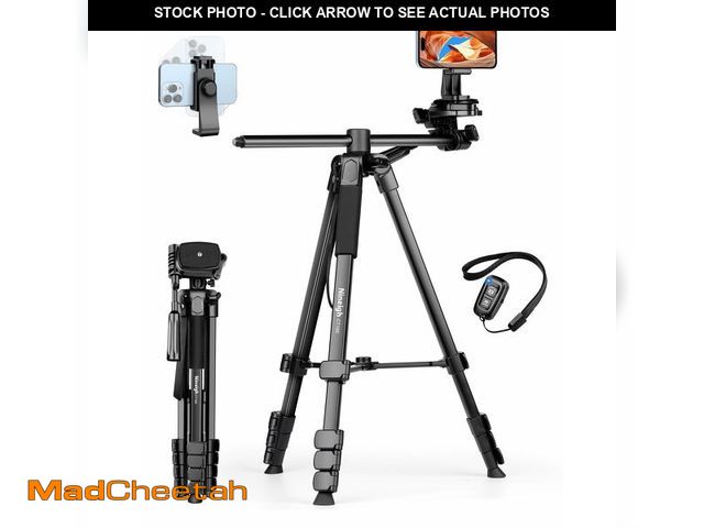 Lot 74-14051127 - Nineigh 75" Phone Tripod Stand, Overhead Tripod for iPhone with Remote, Portable Horizontal Mount fo...