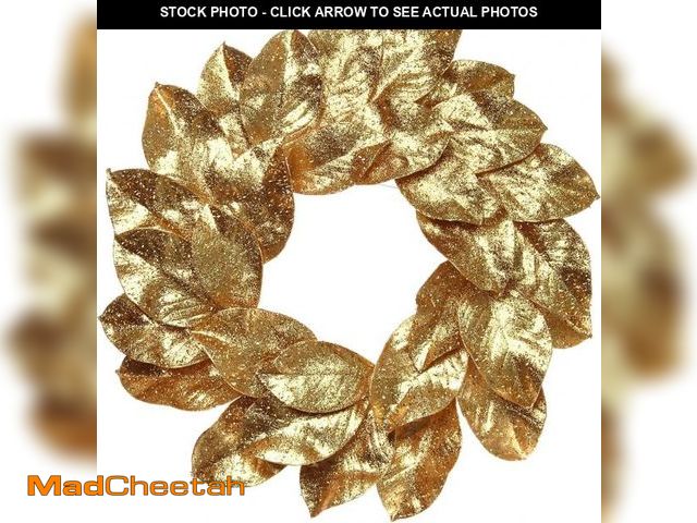 Lot 74-12396356 - 24" Christmas Wreath, Gold Glitter Handcrafted Sparkling Decor, Elegant Festive Accent for Home &amp...