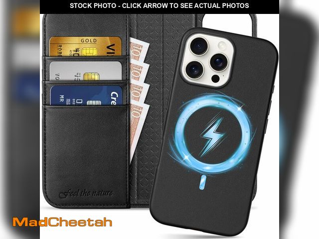 Lot 74-14213421 - SHIELDON 2 in 1 Wallet Case for iPhone 16 Pro Max 5G, Genuine Leather Kickstand RFID Blocking Card H...