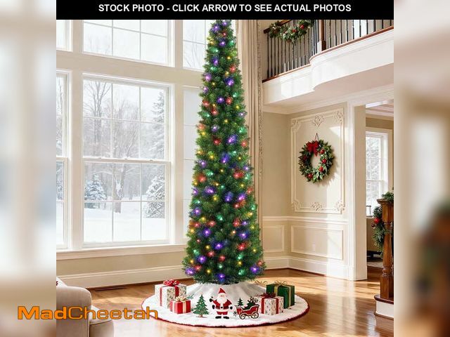 Lot 74-12803903 - 7.5ft Pre-Lit Pencil Christmas Tree, 663 Tip Artificial Xmas Tree with 200 Dual-Color LEDs, 10 Light...