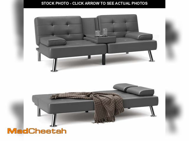Lot 74-14310313 - Homall Futon Sofa Bed Faux Leather Couch Modern Convertible Folding Recliner with 2 Cup Holders - UN...