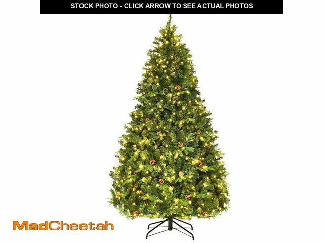 Lot 74-13046013 - (LIGHTS DO NOT WORK) Costway 7Ft Pre-Lit Christmas Tree Hinged 460 LED Lights Pine Cones - FOR PARTS...