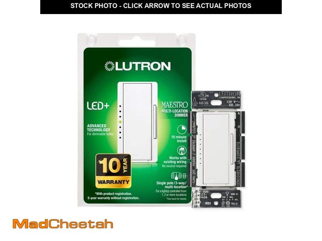 Lot 74-12893324 - Lutron Maestro LED+ Dimmer Switch for Dimmable LED Bulbs, 150W/Single-Pole or Multi-Location, White ...