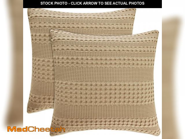 Lot 74-12219583 - PHF 100% Cotton Waffle Weave Euro Sham Covers, 2 Pack 26" x 26" Bed Pillow Covers for Elegant Home D...