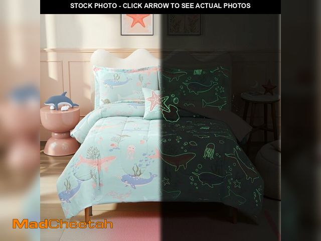 Lot 74-13583259 - Kaleido Space Glow in The Dark Kids Comforter Set Full Size for Girls, Ocean Animals Bedding Set 1 C...