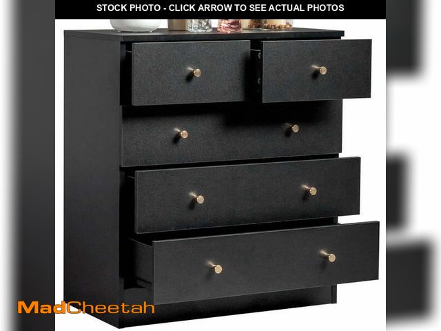 Lot 74-12679644 - UBesGoo 5 Drawer Wood Dresser for Bedroom, Chest of Drawers, Storage Organization Unit for Clothing,...