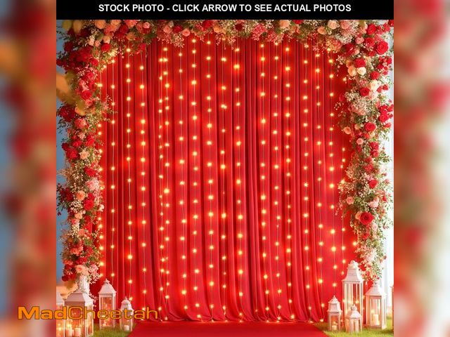 Lot 74-13538979 - 10x10ft Red Backdrop Curtains with Lights Photo Drapes Wrinkle Free Fabric Backdrop Curtain for Wedd...
