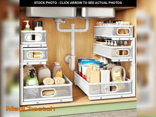 Lot 74-14298806 - Kitstorack Under Sink Organizer, 2-Pack 3-Tier Height Adjustable Thickened Metal Pull out Cabinet Or...