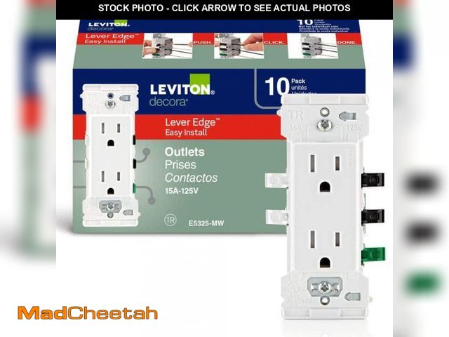 Lot 74-12412941 - Leviton Decora Lever Edge 15 Amp 125 V Tamper Resistant Duplex Outlet/Receptacle, White (10-Pack) E5...