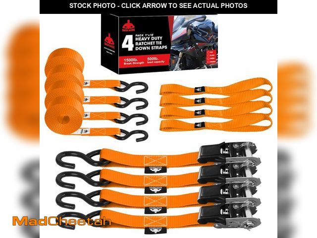 Lot 74-12973628 - Jack Boss Ratchet Tie Down Straps Set,1500 lbs Break Strength,1" x 15' Heavy Duty Ratchet Straps wit...