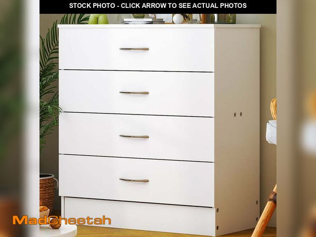 Lot 74-14436552 - UBesGoo 4-Drawer Dresser Pure White with Metal Handles Bedside Night Stand Bedroom, White - UNUSED