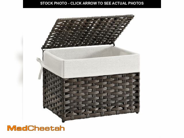 Lot 74-14385291 - SONGMICS Storage Basket with Lid, Woven Blanket Storage Bin with Handles, Foldable, Removable Liner,...