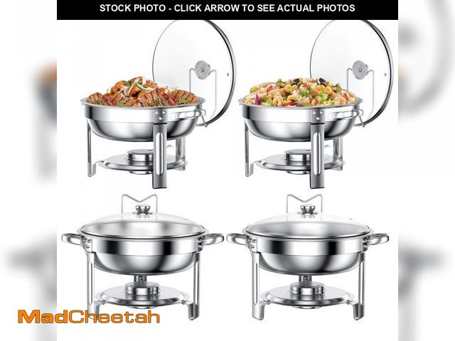 Lot 74-12513855 - Chafing Dish Buffet Set 4 Pack: TINANA 5QT Stainless Steel Chafing Dishes with Glass Lid &amp; Lid H...
