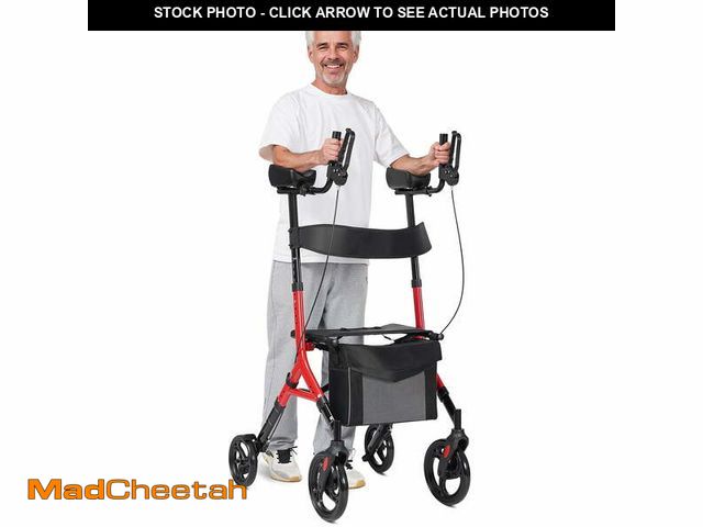 Lot 74-12577161 - Maxkare Upright Rollator Walker with 5+3 Adjustable Height, Folding Stand Up Walker with Large 360Â°...