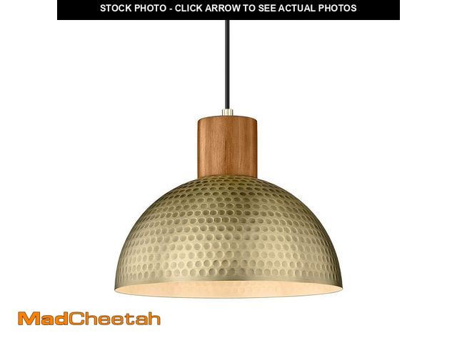 Lot 74-12971693 - ELYONA Vintage Pendant Light Fixtures, 12Ã¢â¬Â Brushed Brass Hammered Metal &amp; Rubber Wood Indu...