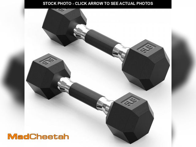 Lot 74-12140857 - PAPABABE Hex Dumbbell Set of 2, 5 lb dumbbells pair, 5 Pound Weight Dumbbells for Women &amp; Men, H...