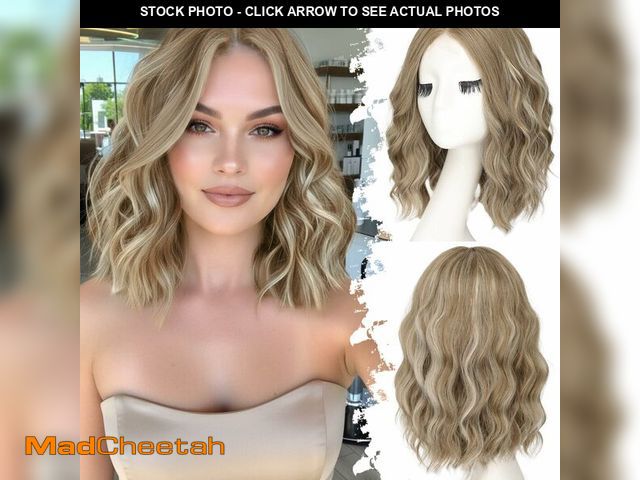 Lot 74-14146847 - Eawwii Ash Blonde Mix Platinum Short Wavy Wig for Women Lace Hairline Bob Style Synthetic Heat Resis...
