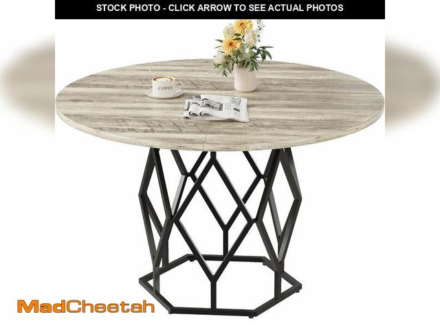Lot 74-13089634 - Round Dining Table for 4-6 People, 47 Inch Farmhouse Wood Kitchen Table, Modern Circle Dinner Table ...