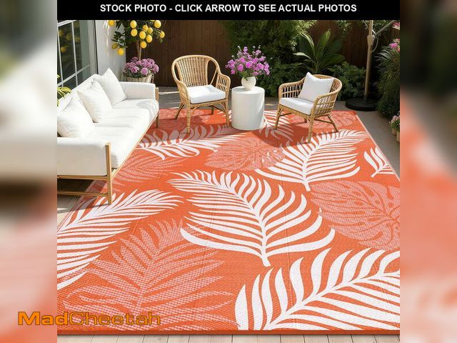 Lot 74-14087141 - 9'x12' Outdoor Rugs for Patios, Yamaziot Patio Rug RV Mat, Waterproof Reversible Plastic Straw Campi...