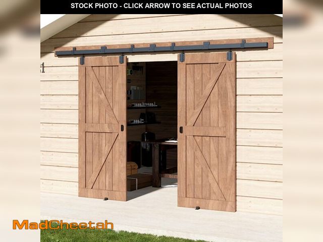 Lot 74-13926759 - 12FT Double Door Industrial Grade Black Double Door Track Kit for Exterior Sliding Barn Doors Heavy ...