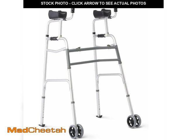 Lot 74-14581979 - Medline Upright Walker with 5" Dual Wheels, Forearm Walker with Armrests, Height Adjustable, 300lb W...
