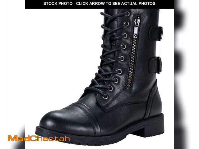Lot 74-12979364 - Vepose Women's Leather Combat Boots, Mid Calf Lace-up Boots, 929L - Black, Size 7 US - with Pocket W...