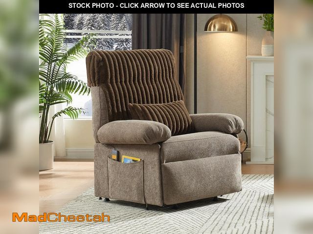 Lot 74-13225161 - Bestier Dark Coffee Linen Power Lift Recliner with Remote Control, Removable Cover, Lumbar Pillow an...