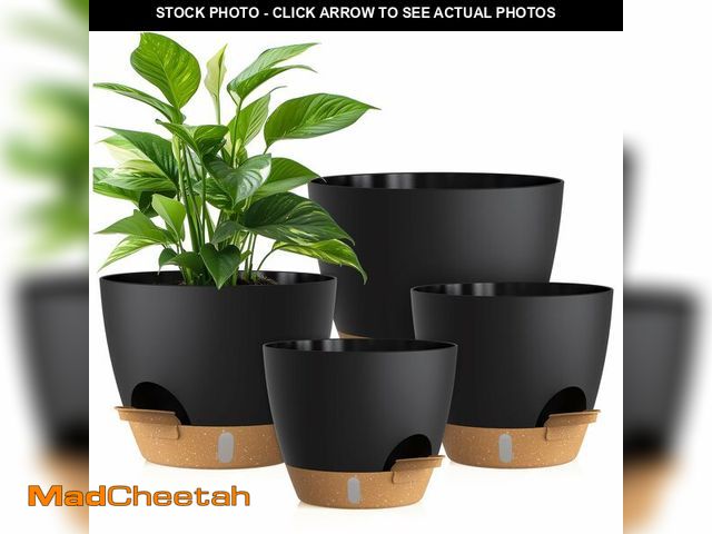Lot 74-14149473 - KUGAZ Plant Pots, 4 Pack 12/10/9/8 Inch Self Watering Pots with Drainage Holes, Water Level Indicato...