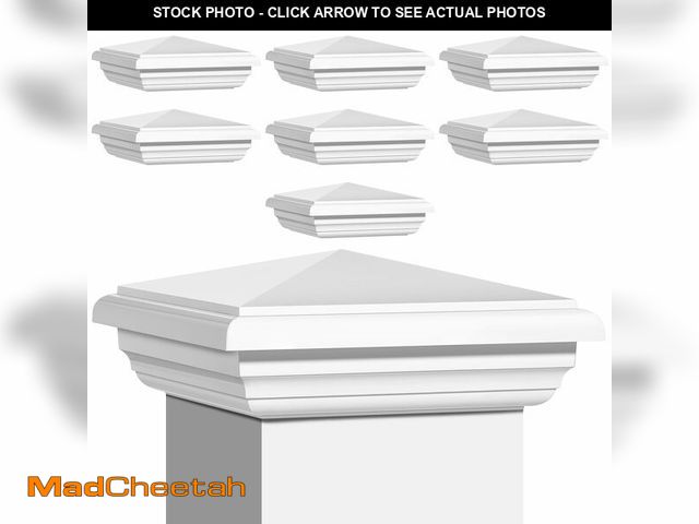 Lot 74-14422510 - 4 x 4 Inch,8 Pcs,Sasylvia Vinyl Fence Post Caps White PVC England Style Cap Top Pyramid Square Water...