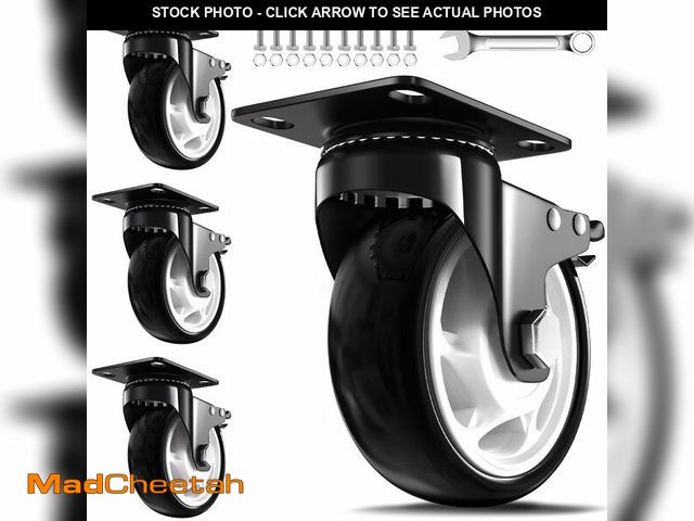 Lot 74-12599785 - 5 Inch Heavy Duty Casters, 2600lbs Capacity (Set of 4) - Industrial Swivel Caster Wheels with Brakes...