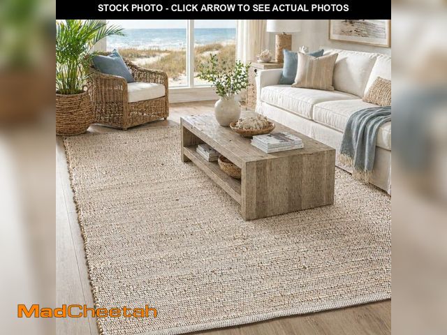 Lot 74-13936899 - Chardin Home 9x12 Jute Cotton Hand Woven Area Rug, Natural Jute/Cream Braided Boho Farmhouse Rug, Ru...