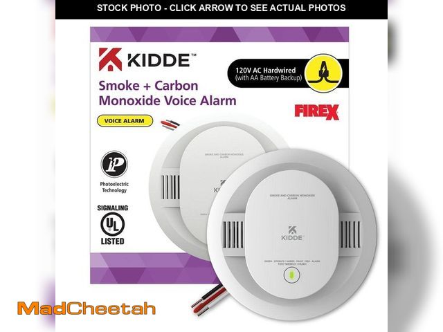 Lot 74-14611613 - Kidde Hardwired Interconnectable Smoke and Carbon Monoxide Detector, AA Battery Backup, Voice Alarm,...