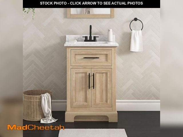 Lot 74-12187181 - Home Decorators Collection Doveton 24 in. Single Sink Freestanding Weathered Tan Bath Vanity with Wh...