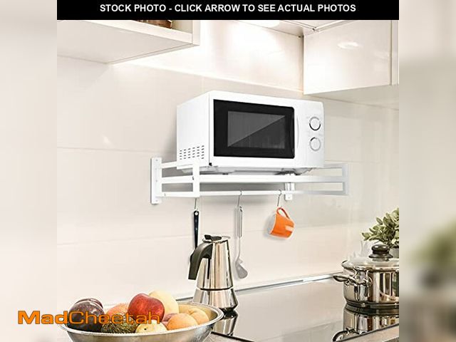 Lot 74-12761599 - ABCOOL Wall Mount Microwave Oven Shelf Rack, White Carbon Steel Counter Countertop Holder with Hook ...
