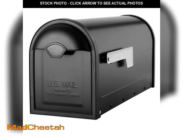 Lot 74-12557779 - Architectural Mailboxes Winston Black, Large, Steel, Post Mount Mailbox with Nickel Flag - UNUSED