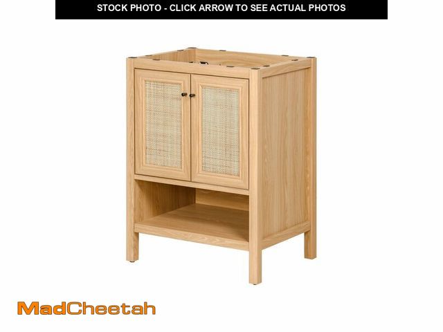 Lot 74-13638633 - JONATHAN Y VAN1023A Jasper 24 in. W x 18 in. D x 33 in. H Rattan Modern Coastal 2-Shelf Bathroom Van...