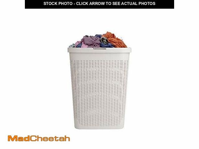 Lot 74-12544242 - Mind Reader Slim Laundry Hamper with Lid, 40L Clothes Basket, Premium Wicker Design, Plastic, Ivory ...