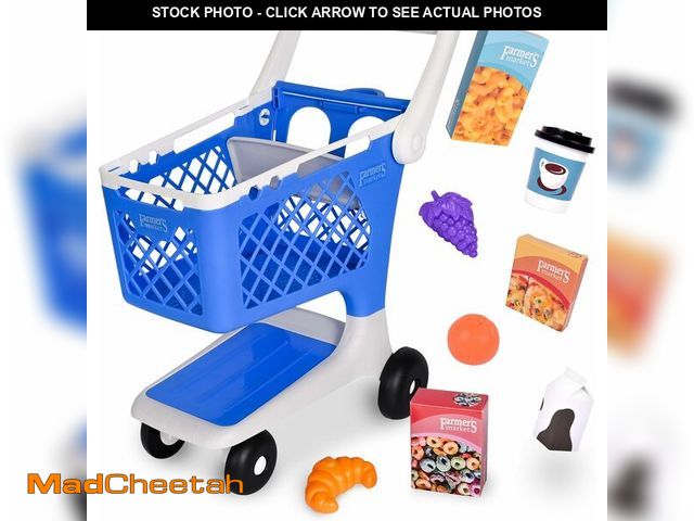 Lot 74-13041492 - Let's Go Shopping Pretend Scan &amp; Sort Shopping Cart, Sturdy Plastic, Includes Pretend Food, Blue...