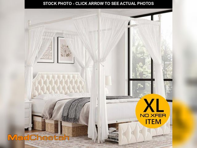 Lot 74-13742773 - Homfa Full Size Upholstered Canopy Bed Frame for Bedroom, 2 Storage Drawers Platform Bed, Canopy Bed...