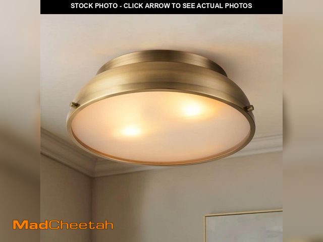 Lot 74-14223390 - RRTYO Calico 14.2 in. 2-Light Aged Bronze Modern Transitional Flush Mount with Frosted Glass Cone Sh...