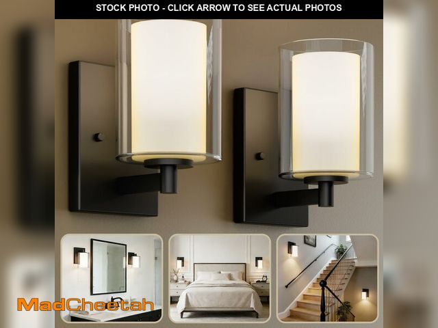 Lot 74-14268926 - Kalium Wall Sconces Set of Two, Modern Vanity Lights with Double Clear Glass Shade Matte Black Indoo...