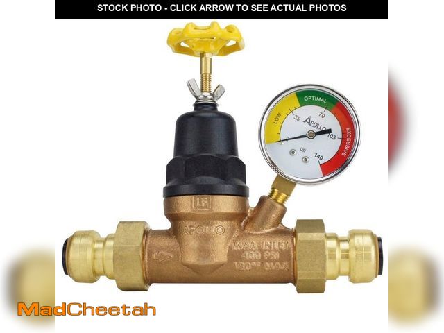 Lot 74-14223620 - Tectite 3/4 in. Bronze Double Union Push-To-Connect Water Pressure Regulator with Gauge - UNUSED