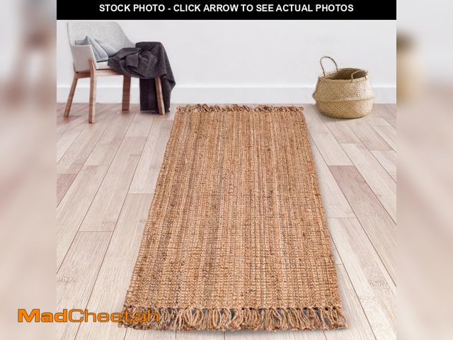 Lot 74-12158374 - Natural Fibre Jute Rug, Natural Fringes Tassle 2'6"X6' Farmhouse Rug for Living Room, Vintage DÃ©cor...
